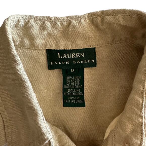 Lauren Ralph Lauren 100% Linen Minimalist Natural Beige Tunic Shirt M - Picture 4 of 7